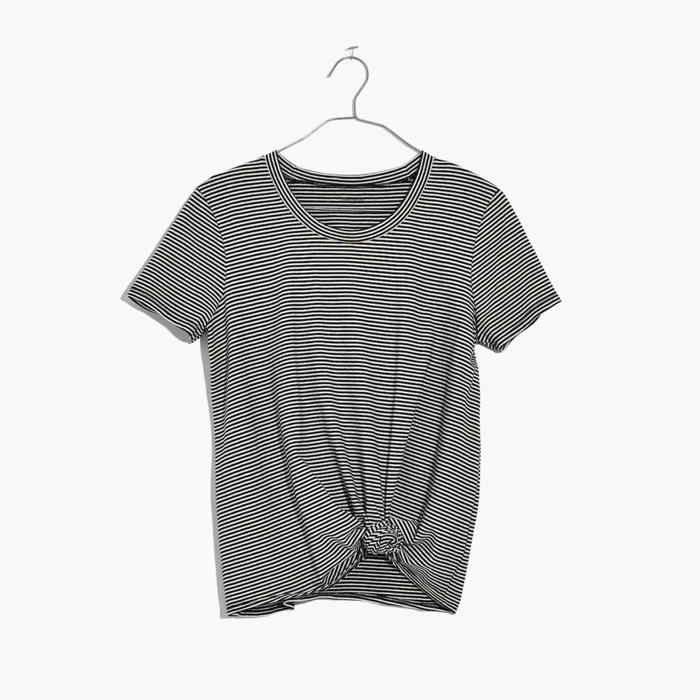 Madewell Black and White Striped Knot T-Shirt
